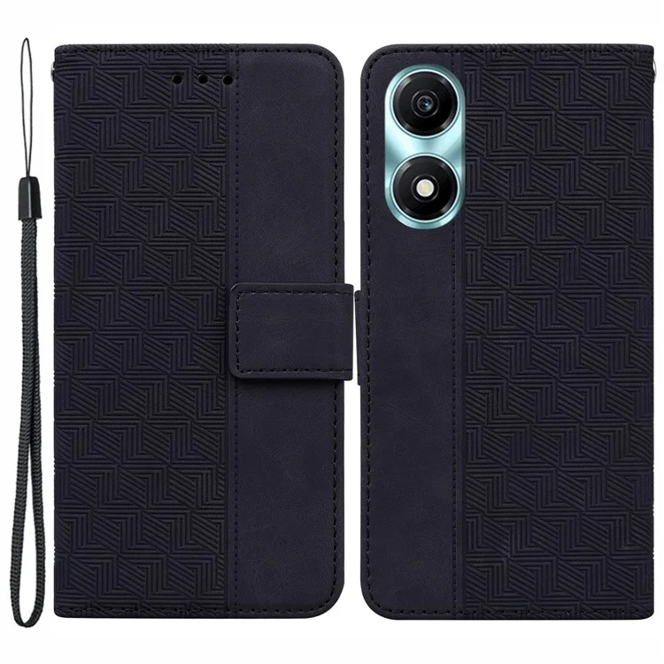 For Honor X5 Plus / Play 40C 5G Funda de Cuero con Estampado para Teléfono Cartera y Soporte - Negro