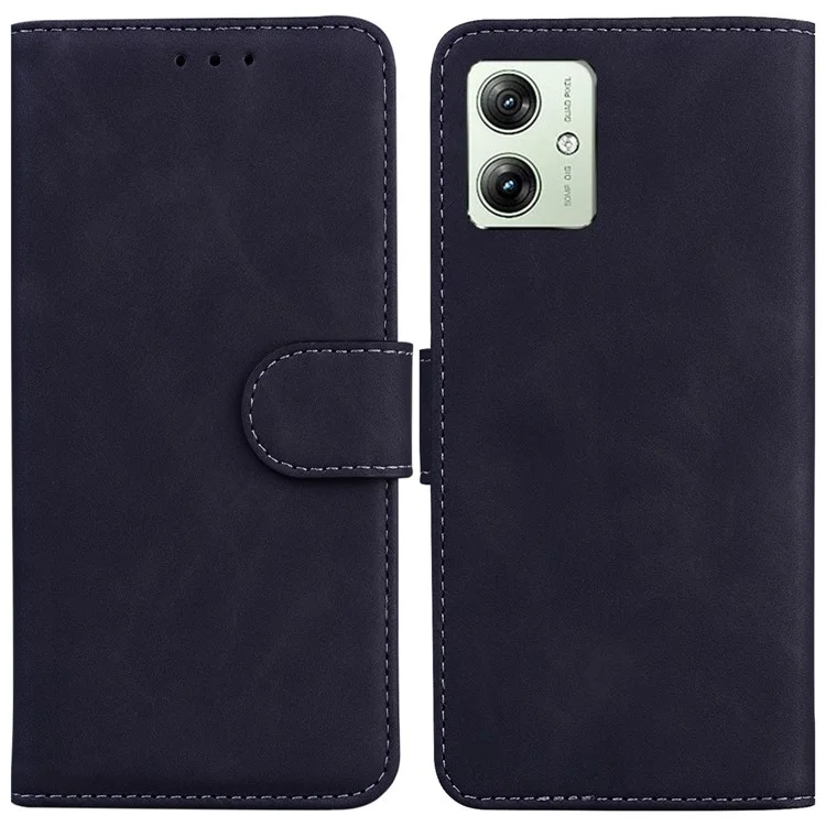 Para Motorola Moto G54 5G Case Carteira Cor Sólida Anti-Arranhões Capa de Telefone de Couro PU - Preto