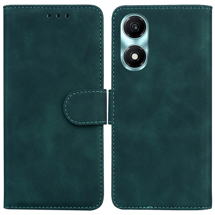 For Honor X5 Plus Case PU Leather Phone Cover Wallet Solid Color Phone Shell - Green