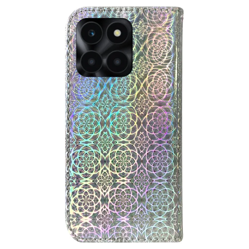 For Honor X6a 4G Case Dazzling Flower Pattern Phone Wallet Cover - Grey