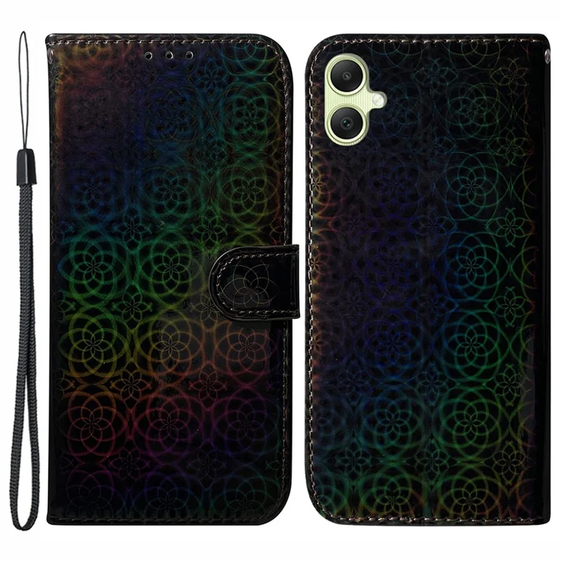 Per Samsung Galaxy A05 4G Case Custodia Antiurto con Motivo a Fiori Scintillanti in Pelle PU - Nero