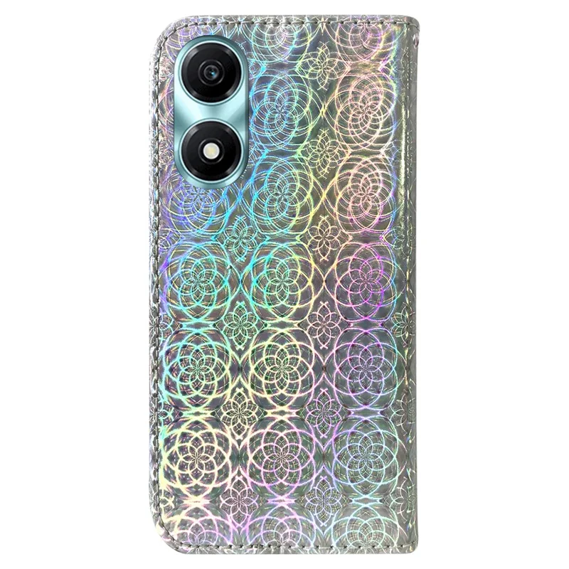 للهاتف Honor X5 Plus غطاء جلد مضاد للخدوش بتصميم زهرة لامعة - رمادي