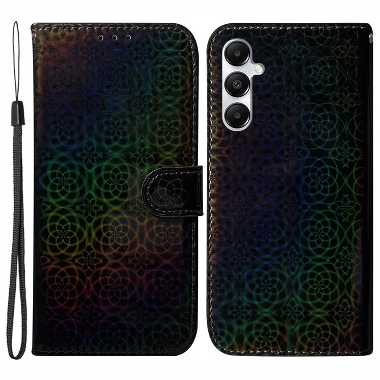 For Samsung Galaxy A05s 4G Mobile Cover Dazzling Flower Pattern PU Leather Case - Black