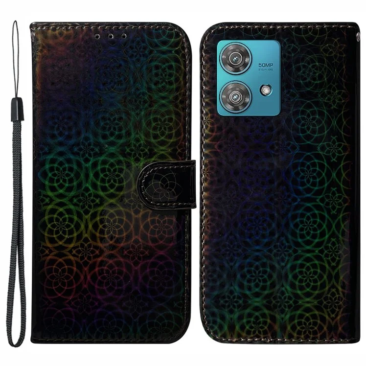 Para Motorola Edge 40 Neo 5G Estuche de Teléfono de Piel Antichoque Patrón de Flor Deslumbrante Cubierta de Teléfono - Negro
