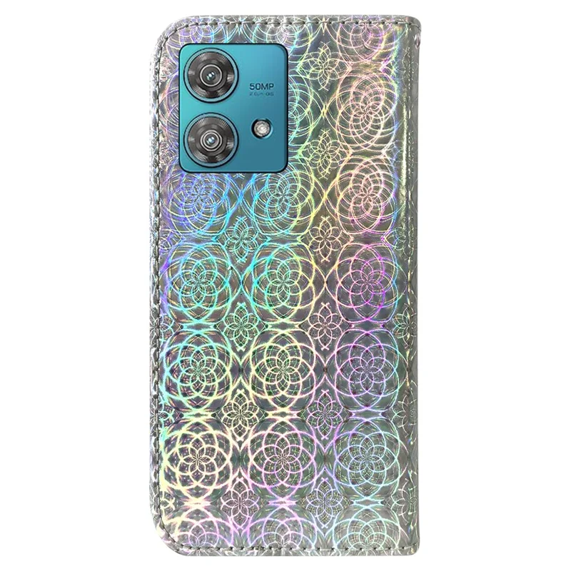 For Motorola Edge 40 Neo 5G Leather Phone Case Shockproof Dazzling Flower Pattern Phone Cover - Grey