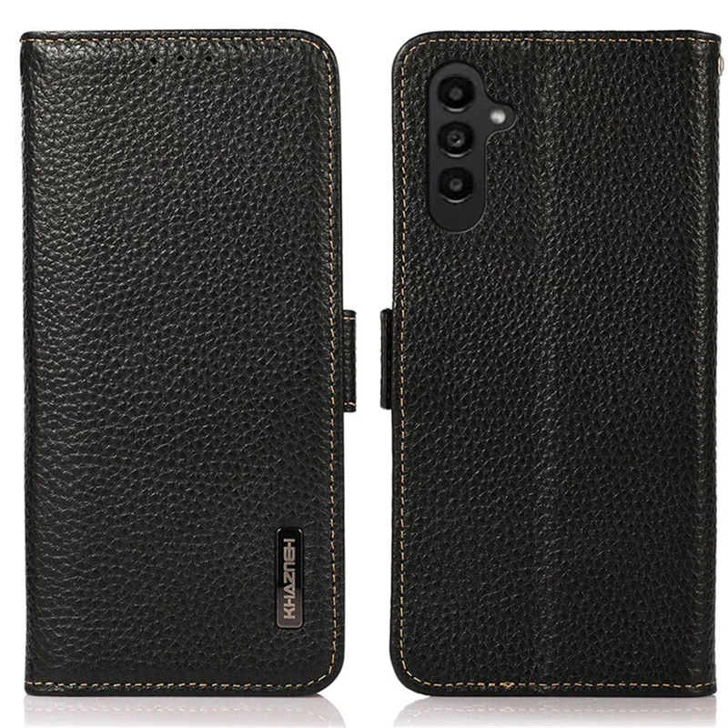 KHAZNEH для чехла Samsung Galaxy A15 4G Genuine Cow Leather RFID Blocking Phone Wallet Cover - Black