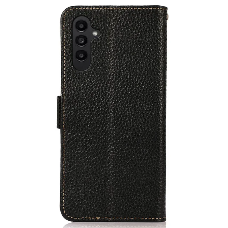 KHAZNEH для чехла Samsung Galaxy A15 4G Genuine Cow Leather RFID Blocking Phone Wallet Cover - Black