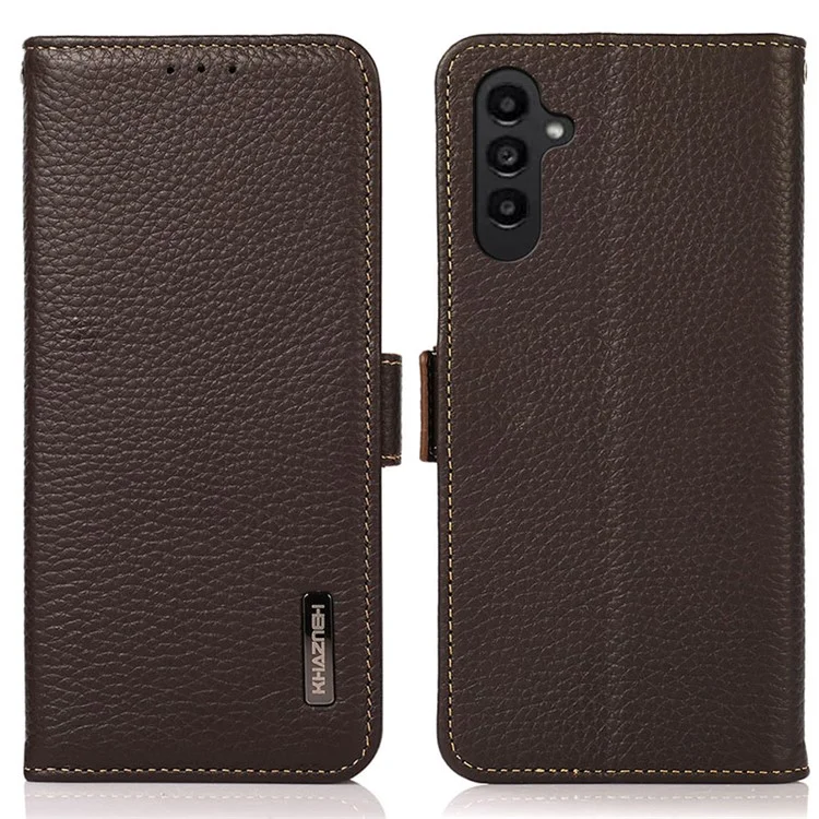 KHAZNEH Para Samsung Galaxy A15 4G Case Genuine Cow Leather RFID Blocking Carteira de Telefone - Marrom