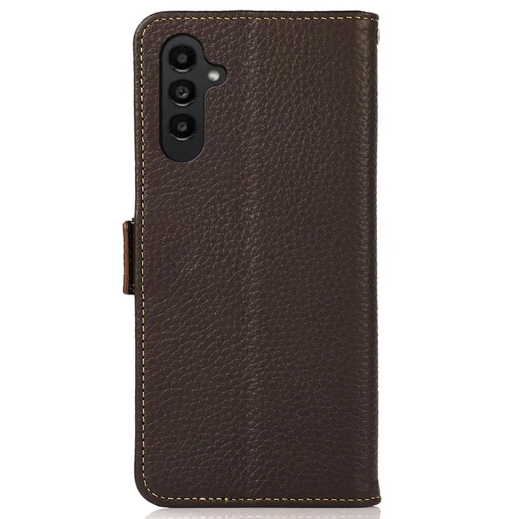KHAZNEH Para Samsung Galaxy A15 4G Case Genuine Cow Leather RFID Blocking Carteira de Telefone - Marrom