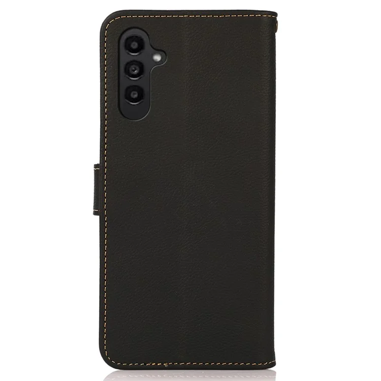 KHAZNEH para Samsung Galaxy A15 4G Case Genuine Piel de Vaca Bloqueo RFID Cubierta del Teléfono de Pie - Negro