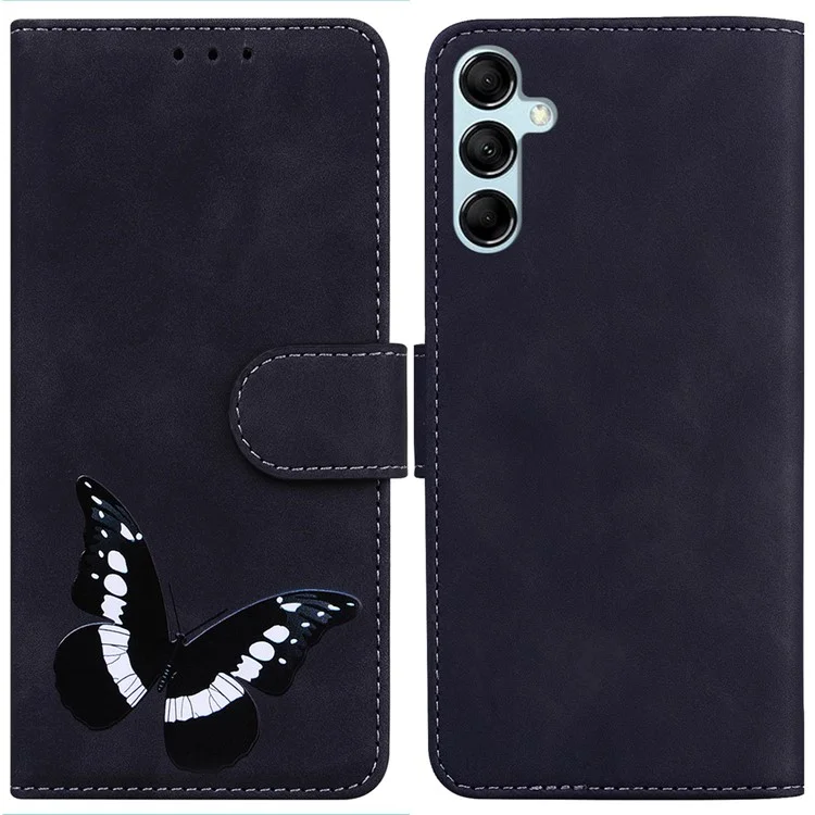 Для Samsung Galaxy A15 4G Case Skin-touch Leather Butterfly Printing Phone Cover - Чёрный