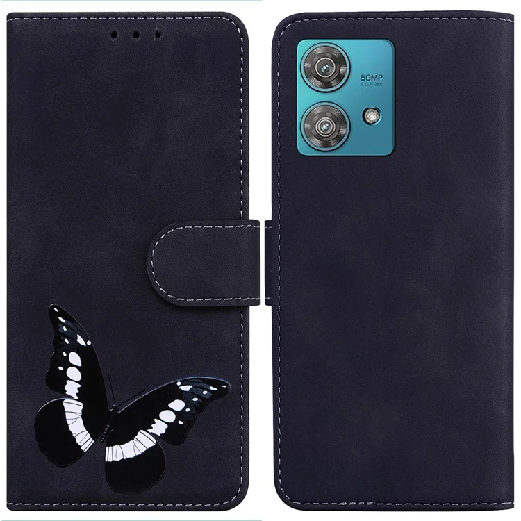For Motorola Edge 40 Neo 5G Case Wallet PU Leather Butterfly Printing Phone Cover - Black