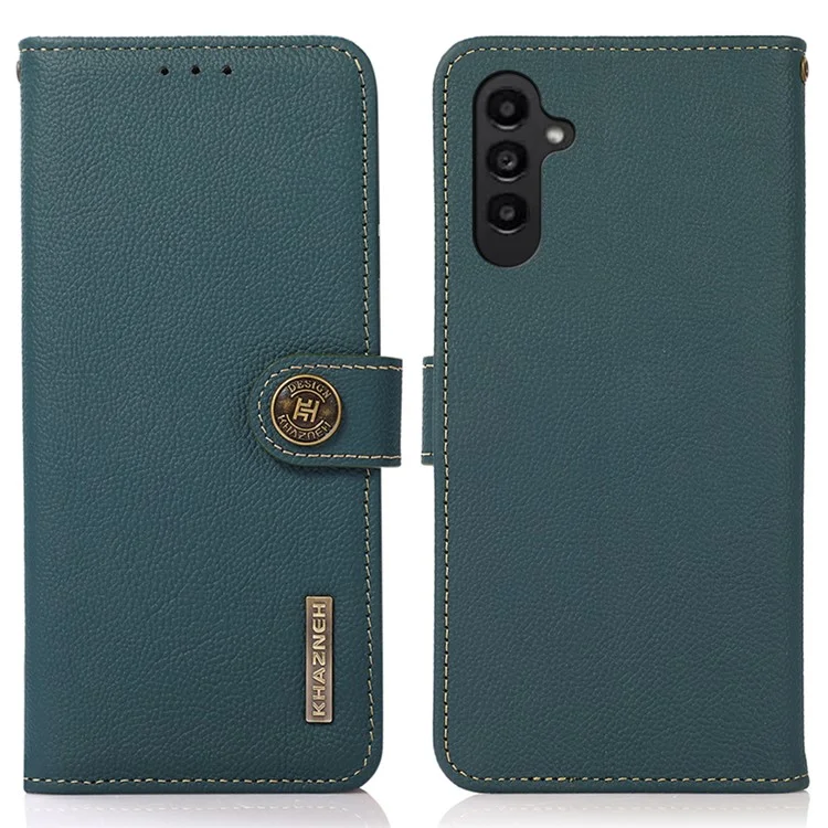 KHAZNEH para Samsung Galaxy S25 / S24 Funda RFID Blocking Anti-Shock Genuine Cow Leather Phone Case - Verde