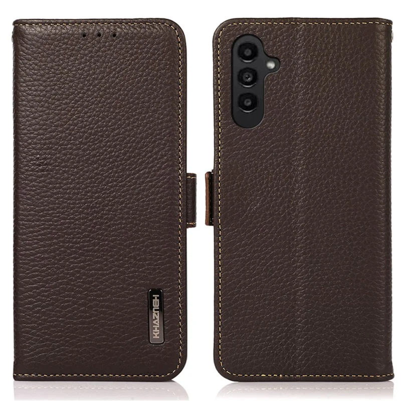 KHAZNEH For Samsung Galaxy S25+ / S24+ Cover RFID Blocking Genuine Cow Leather Phone Shell - Brown