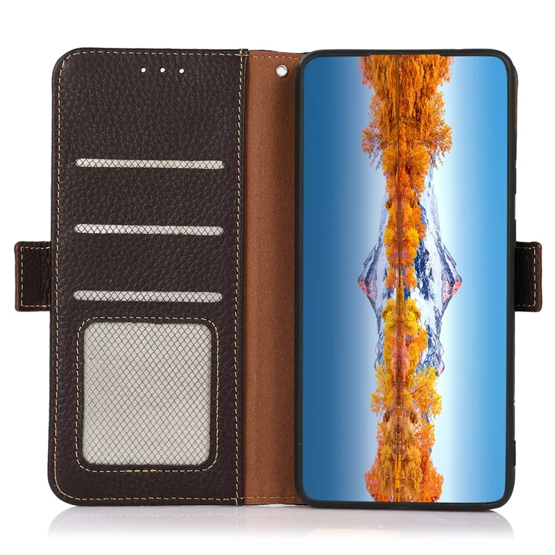KHAZNEH For Samsung Galaxy S25+ / S24+ Cover RFID Blocking Genuine Cow Leather Phone Shell - Brown