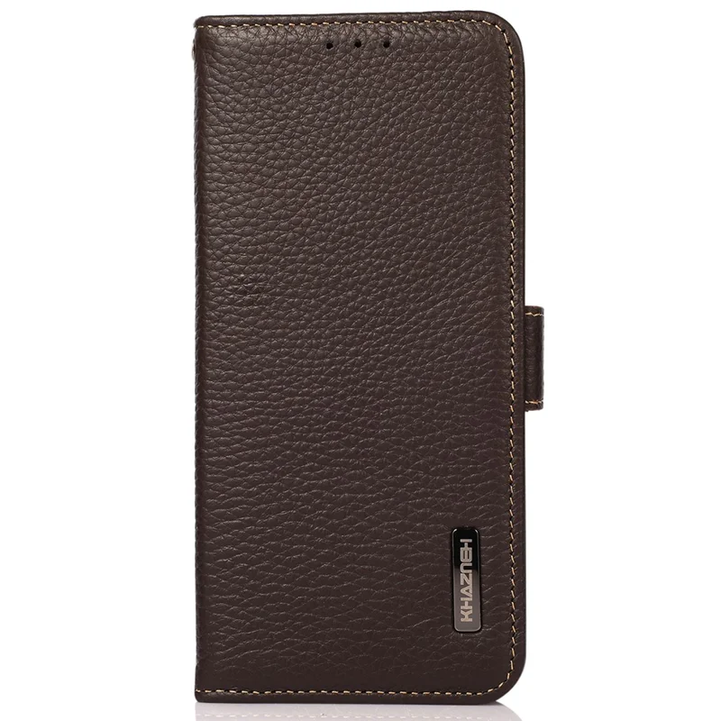 KHAZNEH For Samsung Galaxy S25+ / S24+ Cover RFID Blocking Genuine Cow Leather Phone Shell - Brown