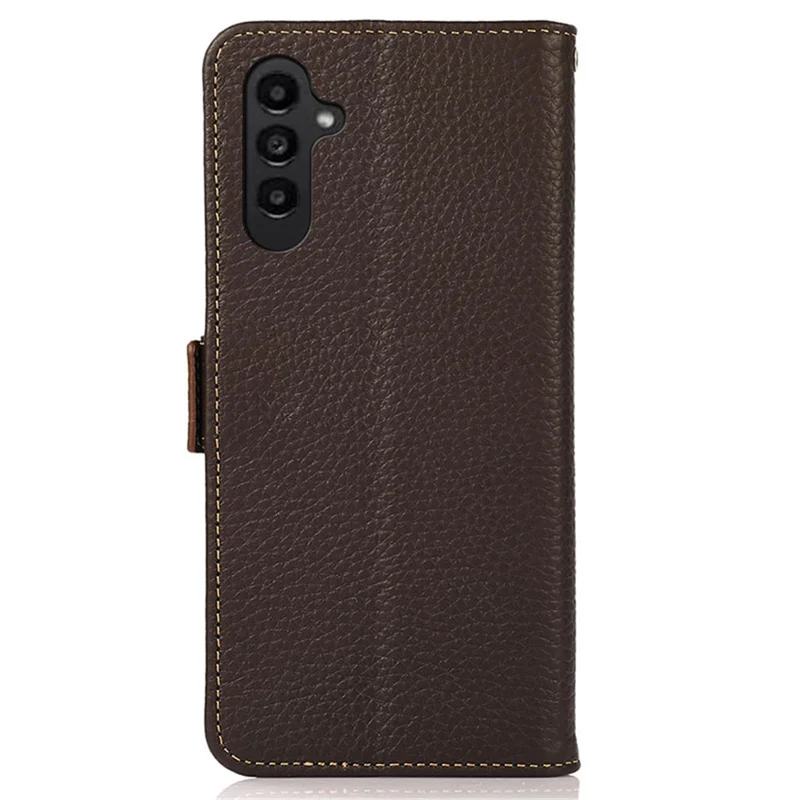 KHAZNEH For Samsung Galaxy S25+ / S24+ Cover RFID Blocking Genuine Cow Leather Phone Shell - Brown