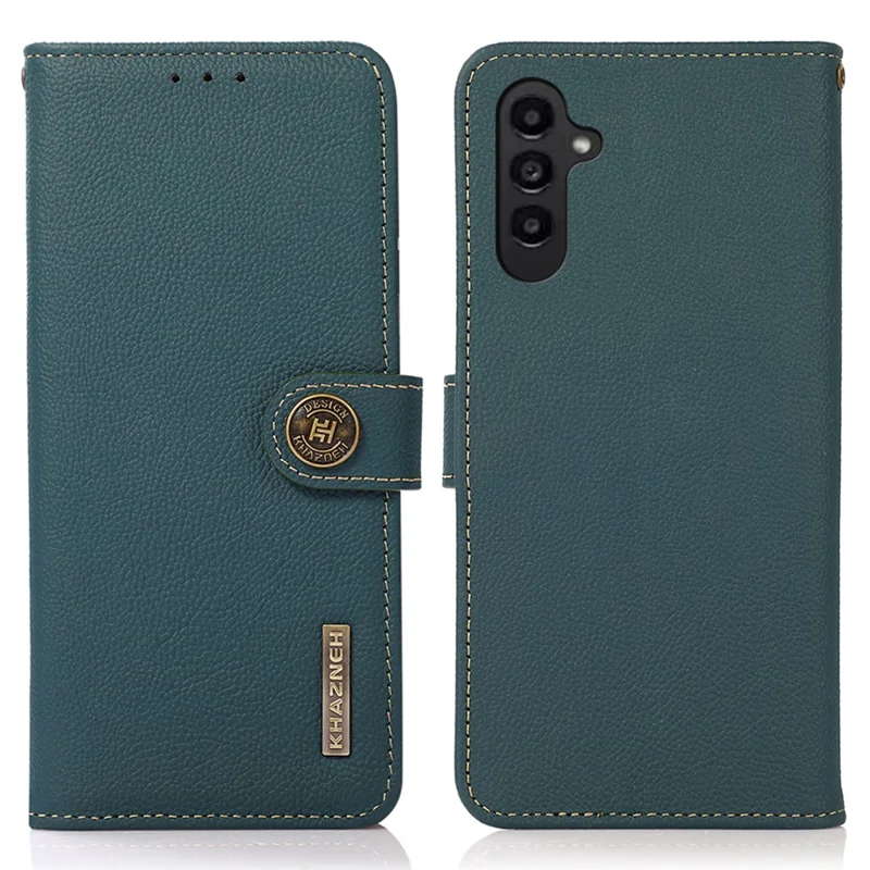 KHAZNEH For Samsung Galaxy S25+ / S24+ Case Genuine Cow Leather Cell Phone Wallet Cover - Green - 1