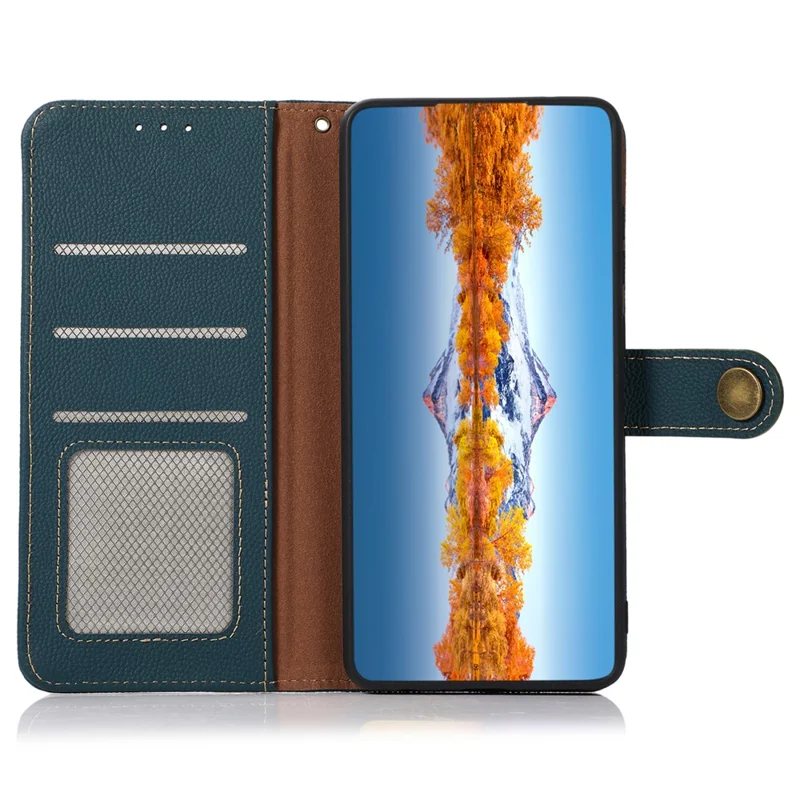 KHAZNEH For Samsung Galaxy S25+ / S24+ Case Genuine Cow Leather Cell Phone Wallet Cover - Green - 4