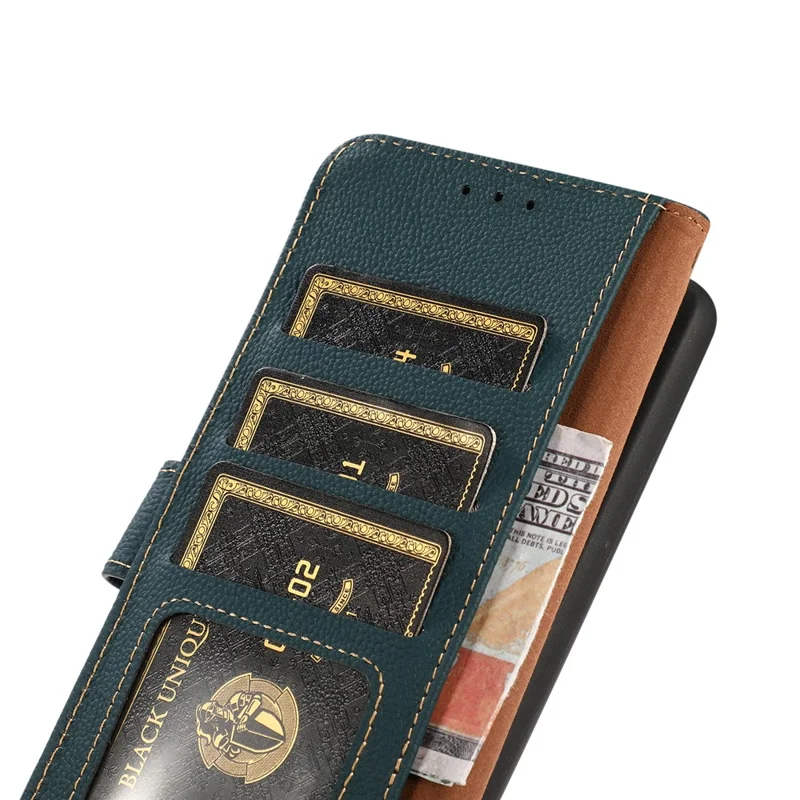 KHAZNEH For Samsung Galaxy S25+ / S24+ Case Genuine Cow Leather Cell Phone Wallet Cover - Green - 5