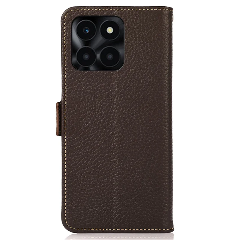 KHAZNEH For Honor X6a 4G Case Genuine Cow Leather Wallet Phone Shell RFID Blocking Cover - Castanho
