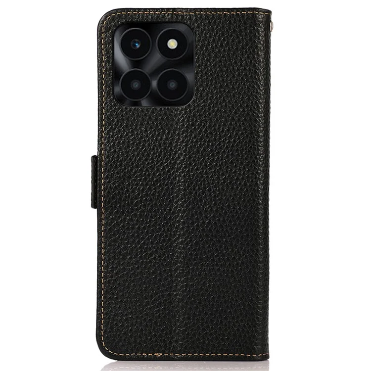 KHAZNEH For Honor X6a 4G Case Genuine Cow Leather Wallet Phone Shell RFID Blocking Cover - Black