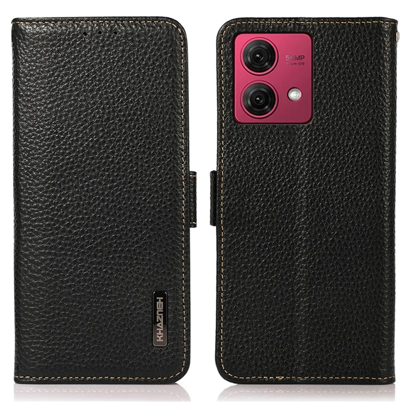 KHAZNEH per Motorola Moto G84 5G Case Genuine Pelle di Mucca Portafoglio Anti-Graffio Custodia per Telefono - Nero