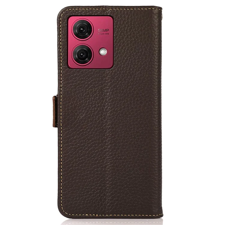 KHAZNEH Para Motorola Moto G84 5G Case Genuine Cow Leather Wallet Anti-Scratch Phone Cover - Marrom