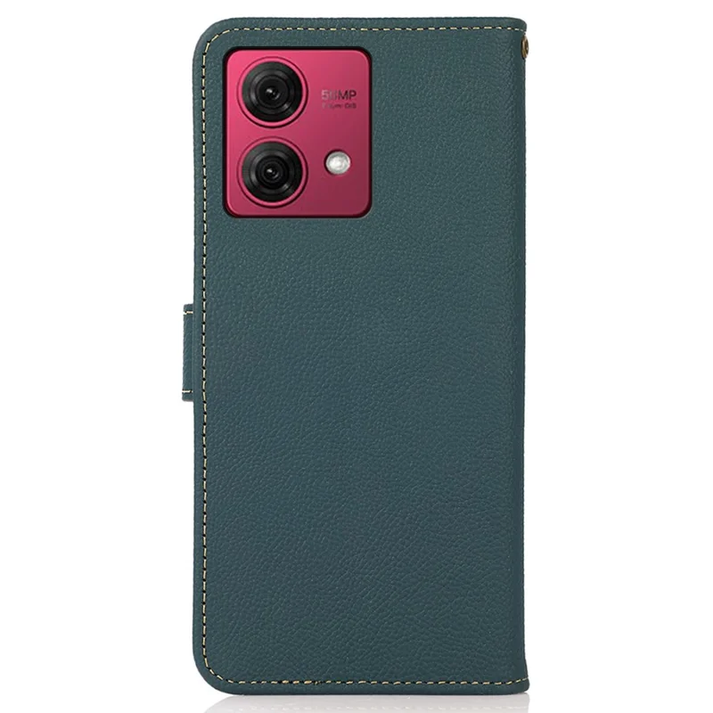 KHAZNEH For Motorola Moto G84 5G Case RFID Blocking Folio Genuine Cow Leather Phone Cover - Green