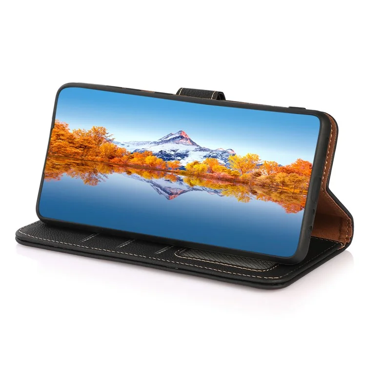KHAZNEH Para Motorola Moto G84 5G Capa Bloqueio RFID Folio Couro Genuine de Vaca Capa de Telefone - Preto