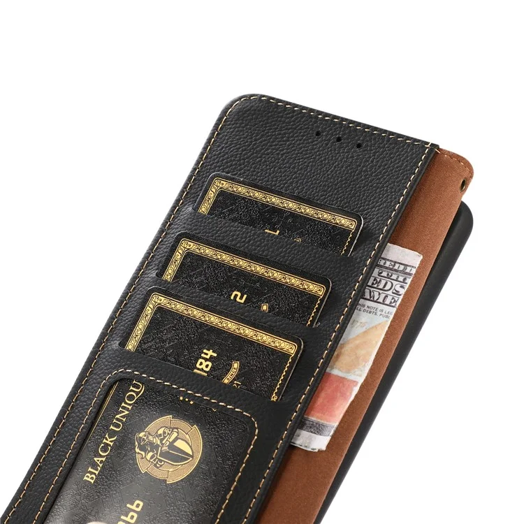 KHAZNEH Para Motorola Moto G84 5G Capa Bloqueio RFID Folio Couro Genuine de Vaca Capa de Telefone - Preto