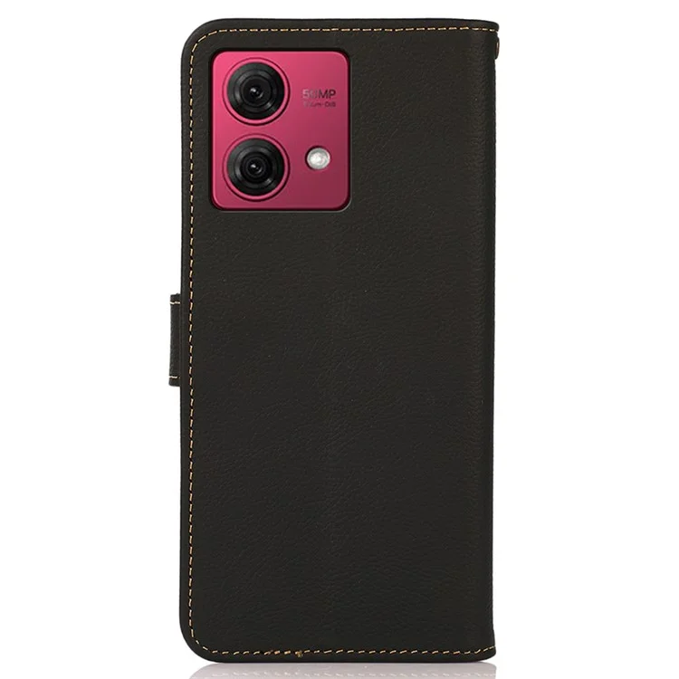 KHAZNEH Para Motorola Moto G84 5G Capa Bloqueio RFID Folio Couro Genuine de Vaca Capa de Telefone - Preto
