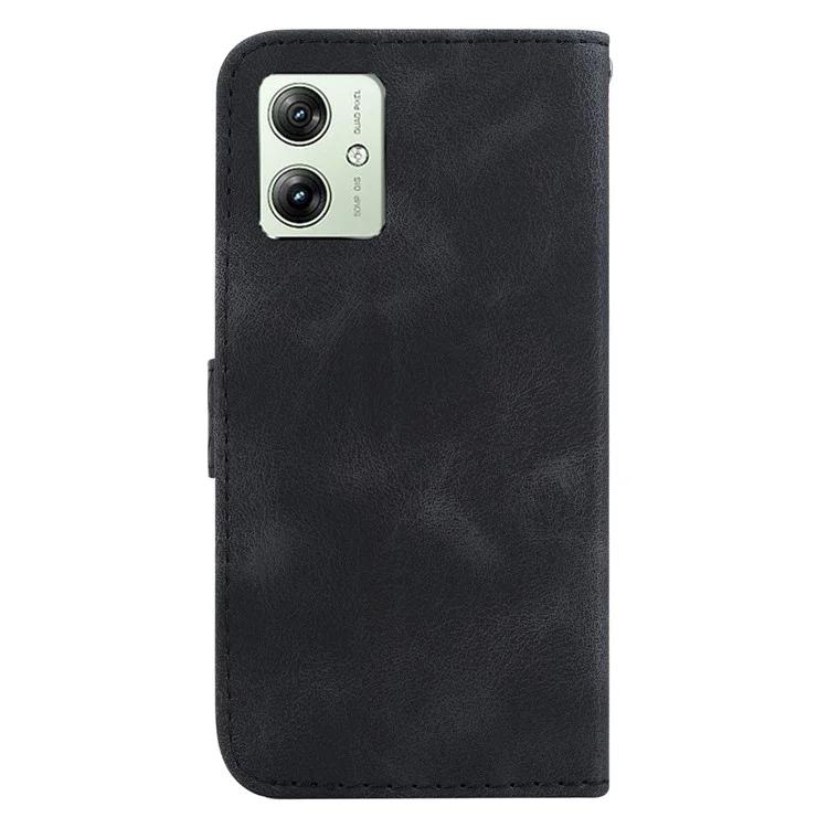For Motorola Moto G54 5G Leather Case 7-Shape Imprint Cellphone Wallet Stand Cover - Black
