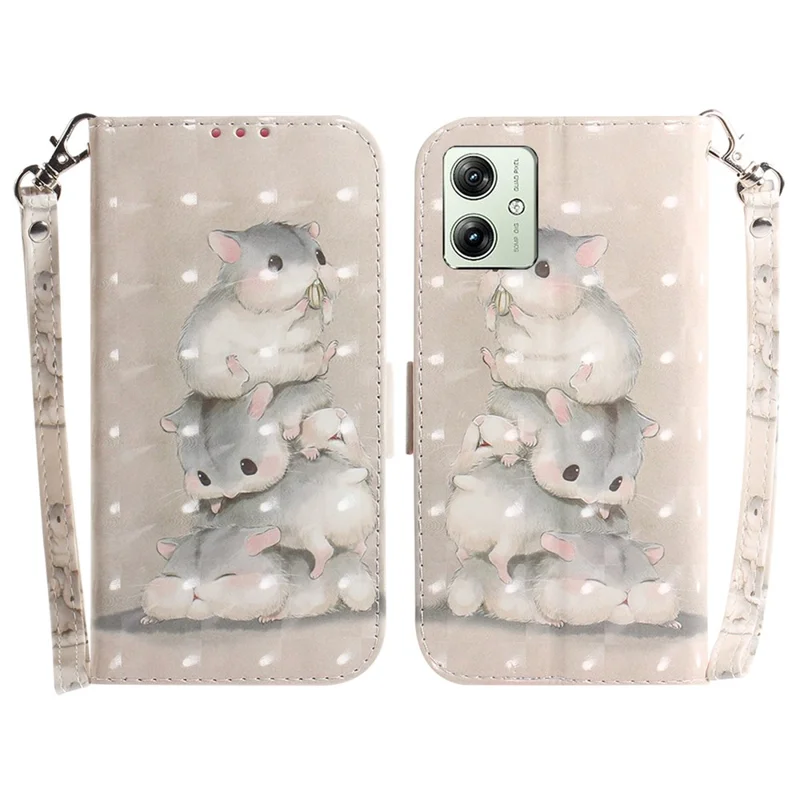 Para Motorola Moto G54 5G Case Pattern Printing PU Leather Magnetic Wallet Phone Cover - Stacking SquirrelsAnimals