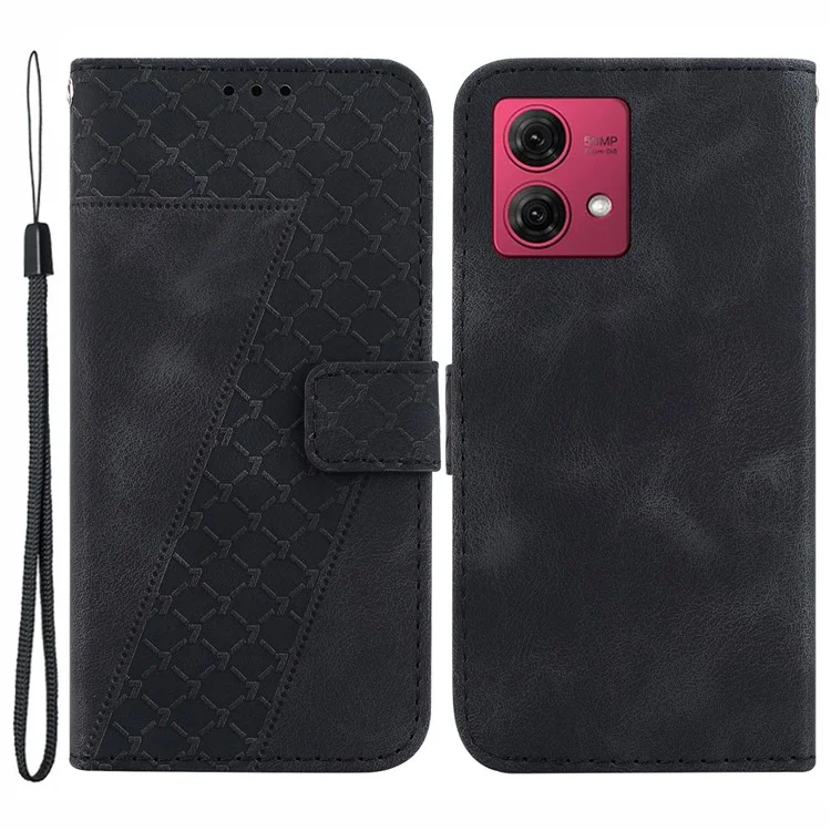 For Motorola Moto G84 5G Case Imprinted Flip Leather Wallet Stand Phone Cover - Black