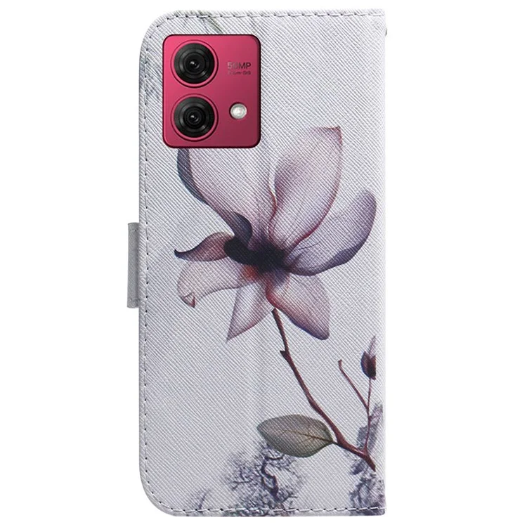 For Motorola Moto G84 5G Case Pattern Printing PU Leather Flip Wallet Phone Cover - Pink Flower