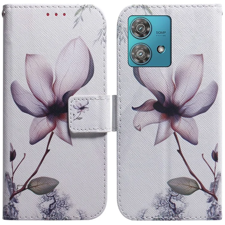 Per Motorola Edge 40 Neo 5G Case Pattern Printing Folio PU Leather Phone Cover - Rosa Fiore