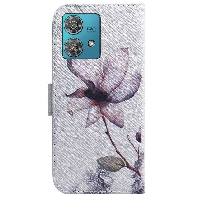 Per Motorola Edge 40 Neo 5G Case Pattern Printing Folio PU Leather Phone Cover - Rosa Fiore