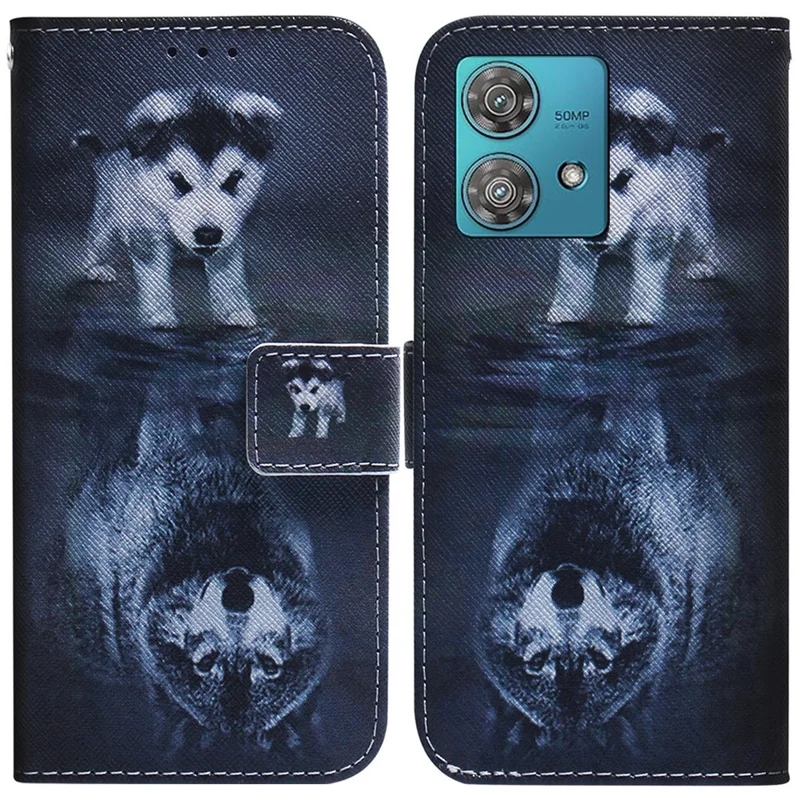 For Motorola Edge 40 Neo 5G Case Pattern Printing Folio PU Leather Phone Cover - Dog and Wolf