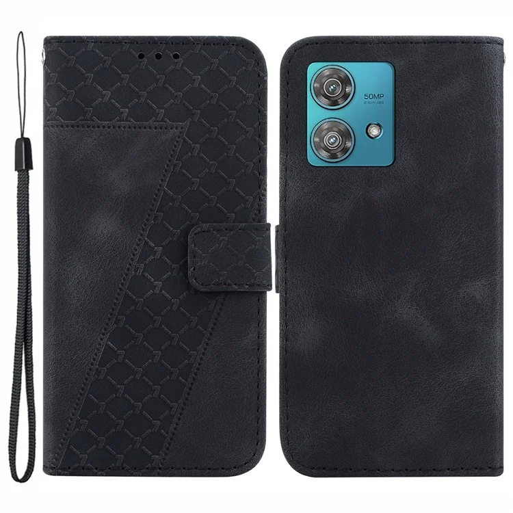 Für Motorola Edge 40 Neo 5G Cover Geprägtes PU-Leder Handyhülle mit Geldbörse und Ständer - Schwarz