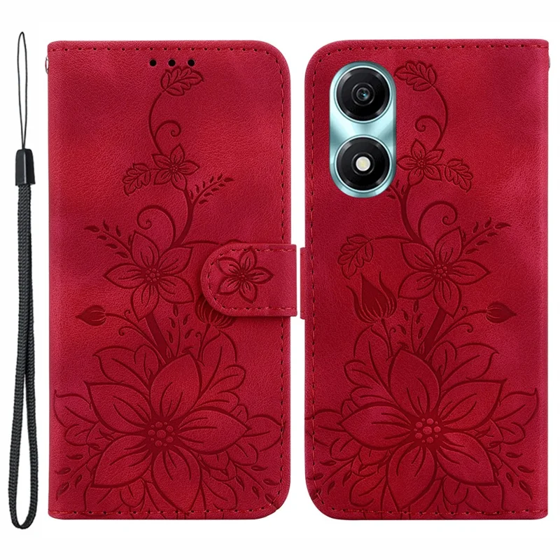 For Honor X5 Plus / Play 40C 5G Leather Case Wallet Stand Imprinted Phone Cover - Red