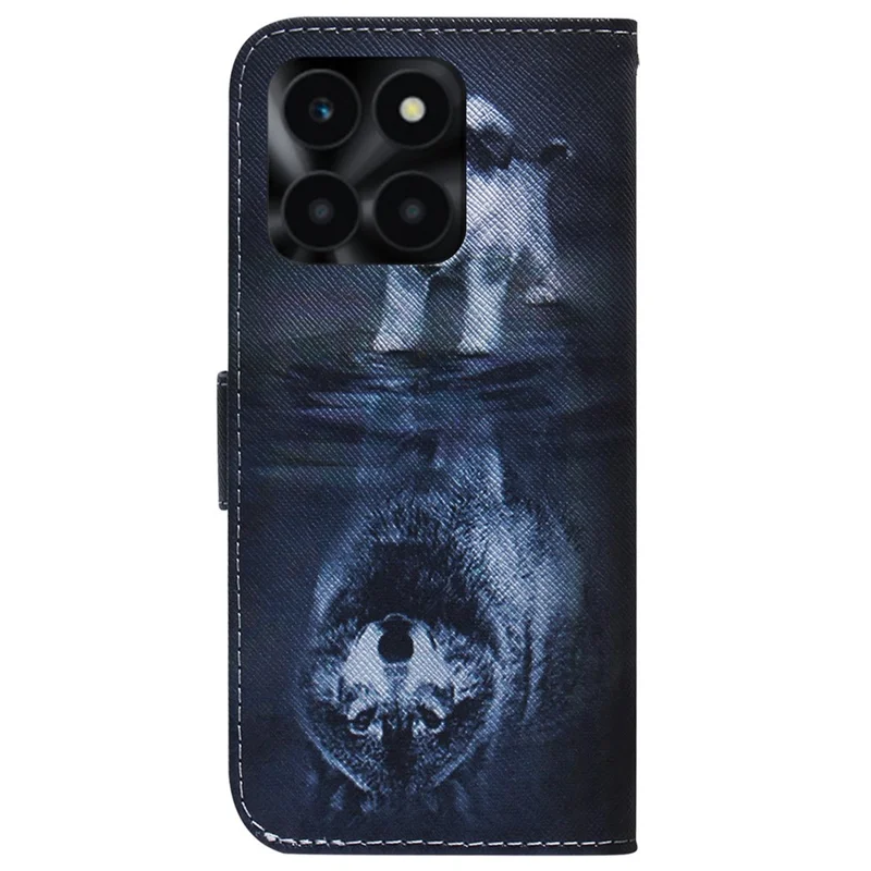 For Honor X6a 4G Case PU Leather Pattern Printing Wallet Protective Phone Cover - Dog and Wolf