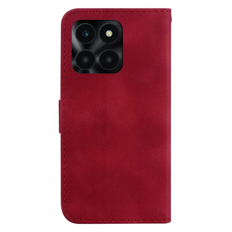 For Honor X6a 4G Cover PU Leather 7-Shape Imprinted Anti-drop Phone Case with Wallet - Red
