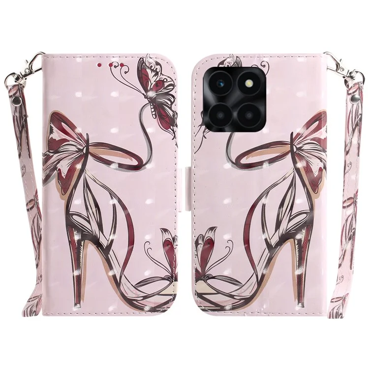 For Honor X6a 4G Case 3D Pattern PU Leather Wallet Flip Phone Cover - Butterfly High Heels