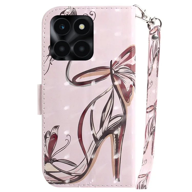 For Honor X6a 4G Case 3D Pattern PU Leather Wallet Flip Phone Cover - Butterfly High Heels