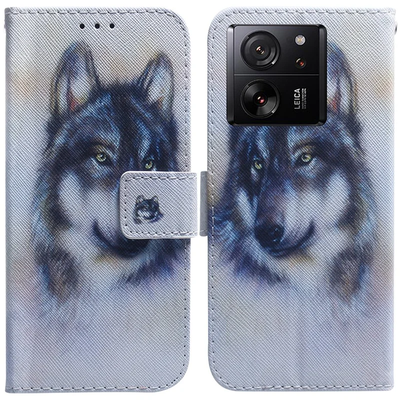 For Xiaomi Redmi K60 Ultra / 13T / 13T Pro Case PU Leather Stand Pattern Printing Phone Cover - Wolf