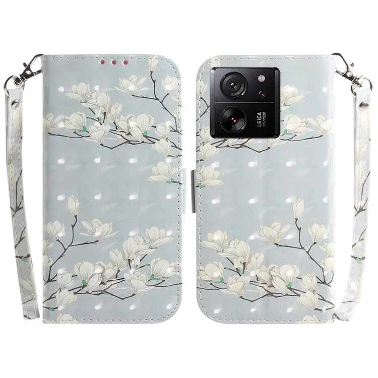 Pour Xiaomi Redmi K60 Ultra / 13T / 13T Pro Étui Portefeuille Cuir PU Impression Motif Housse de Téléphone - Magnolia