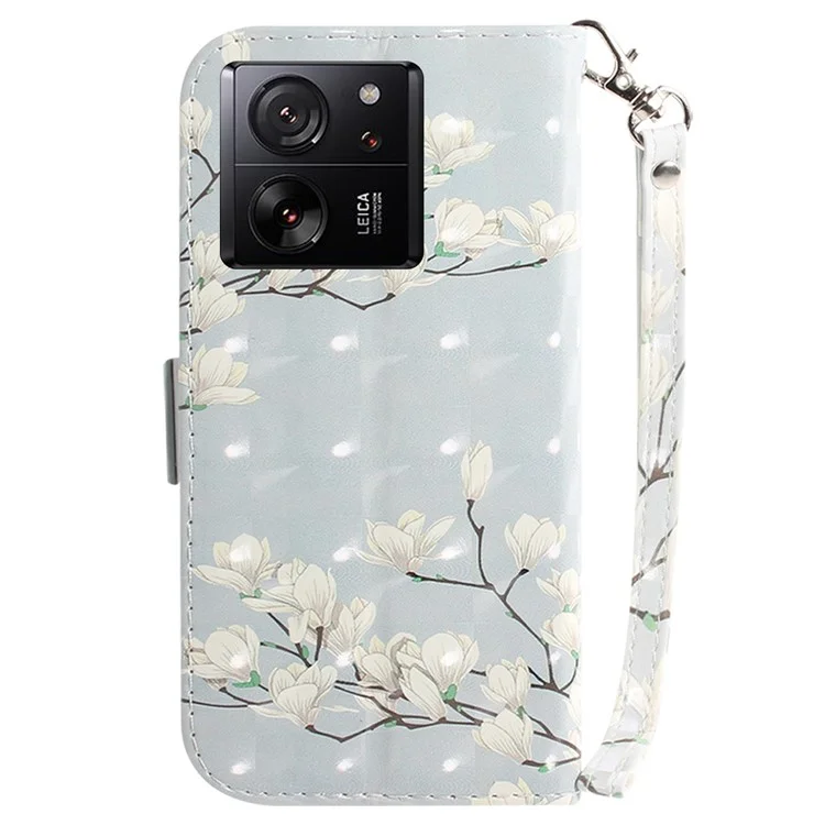 Pour Xiaomi Redmi K60 Ultra / 13T / 13T Pro Étui Portefeuille Cuir PU Impression Motif Housse de Téléphone - Magnolia