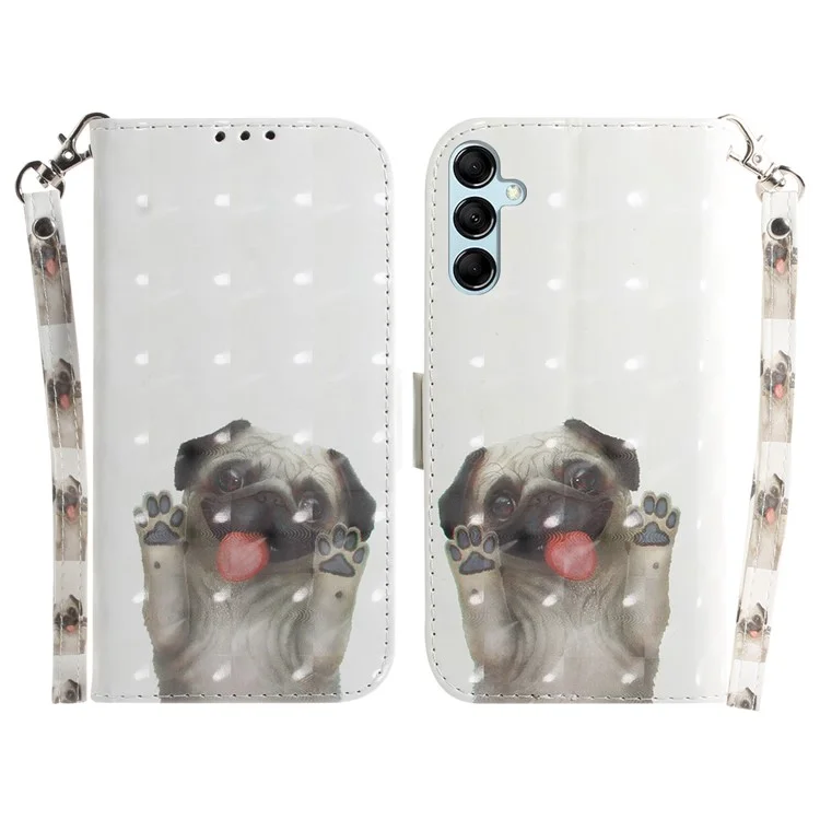 Für Samsung Galaxy A15 4G Hülle 3D-Muster bedruckt Lederüberzug Anti-Fall Handy-Cover - Mops