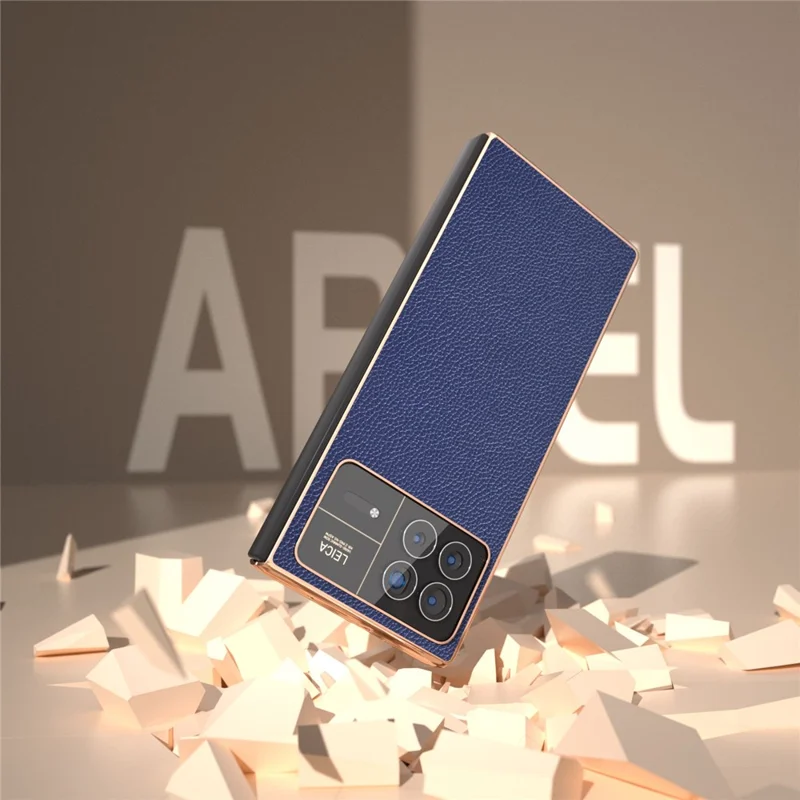 For Xiaomi Mix Fold 3 5G Case Anti-Drop Genuine Cow Leather + PC Electroplating Phone Cover - Sapphire